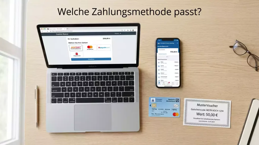 Mehrere Zahlungsmethoden-Symbole nebeneinander als Alternativen fuer Casino-Einzahlungen in Deutschland