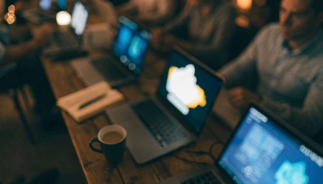 Mehrere Laptops auf einem Tisch beim Vergleich von Krypto-Casino-Plattformen